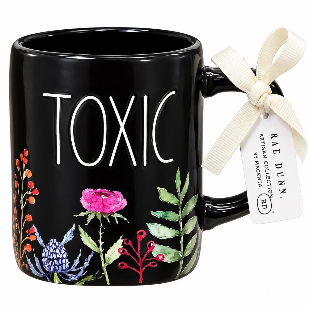 Rae Dunn Black Toxic Floral Ceramic Halloween Mug NWT